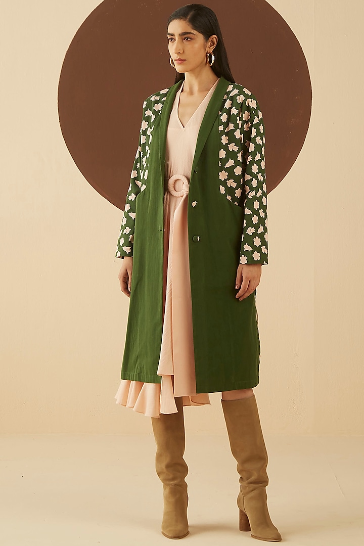 Green Color Blocked Coat by Kanelle