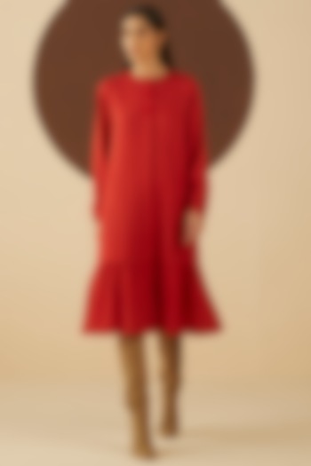 Fiery Red Cotton Wool Dress by Kanelle