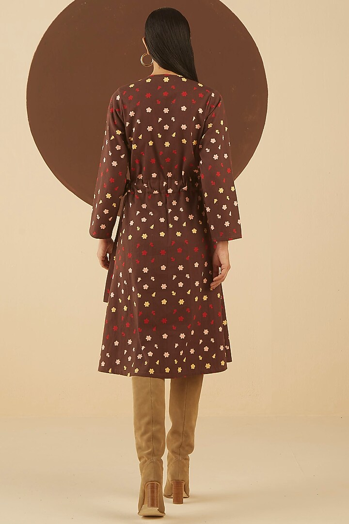 Dark Brown Floral Printed Wrapped Summer Dress by Kanelle at Pernia's Pop Up Shop