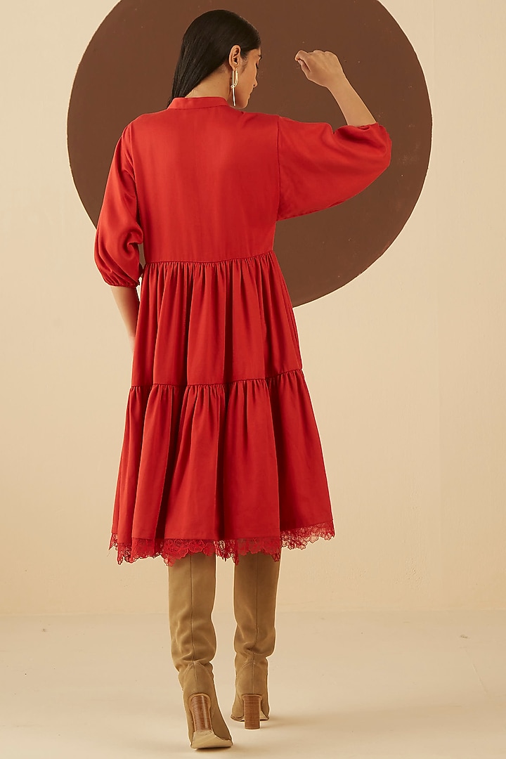 Fiery Red Tencel Tiered Summer Dress by Kanelle at Pernia's Pop Up Shop