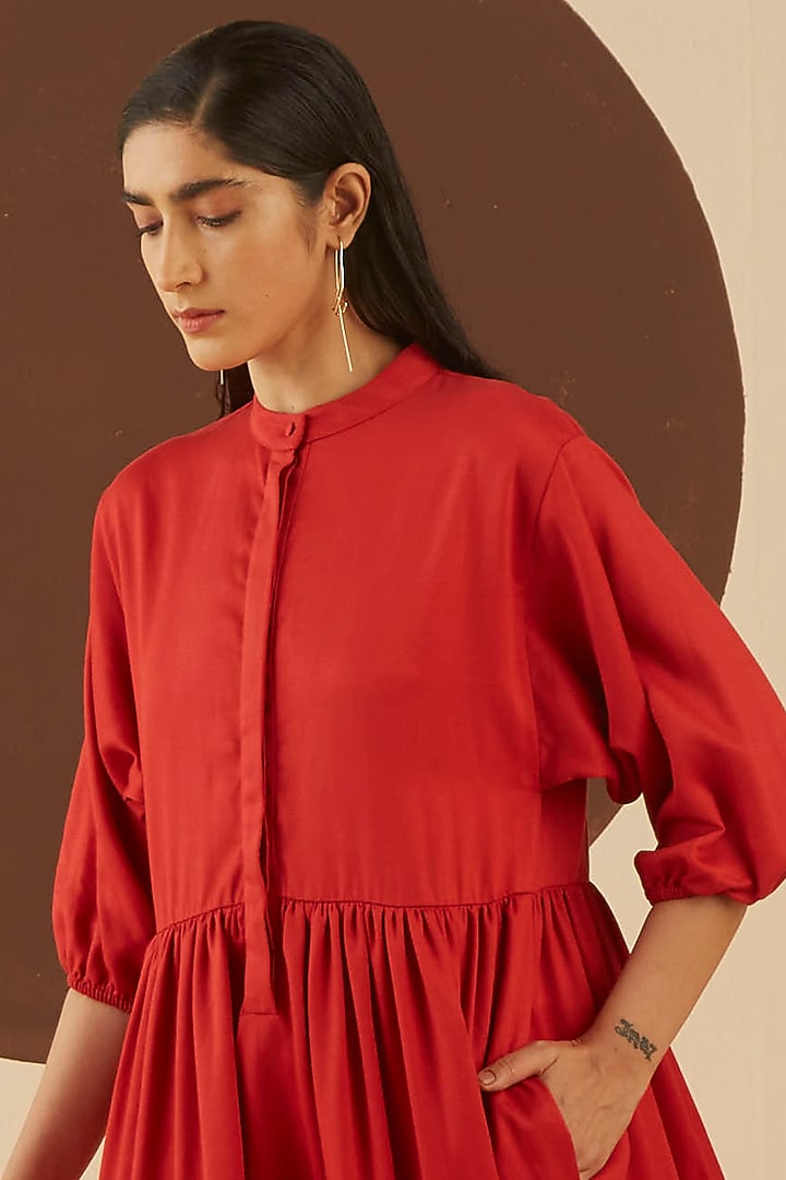 Fiery Red Tencel Tiered Summer Dress by Kanelle at Pernia's Pop Up Shop