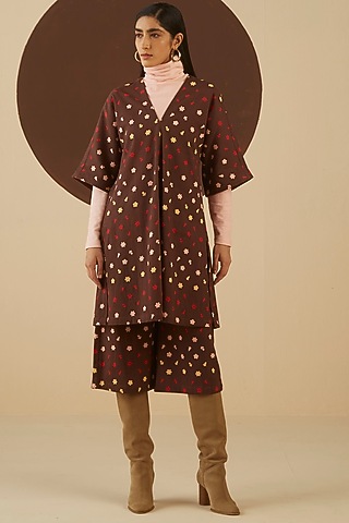 Dark Brown Floral Printed Culottes by Kanelle