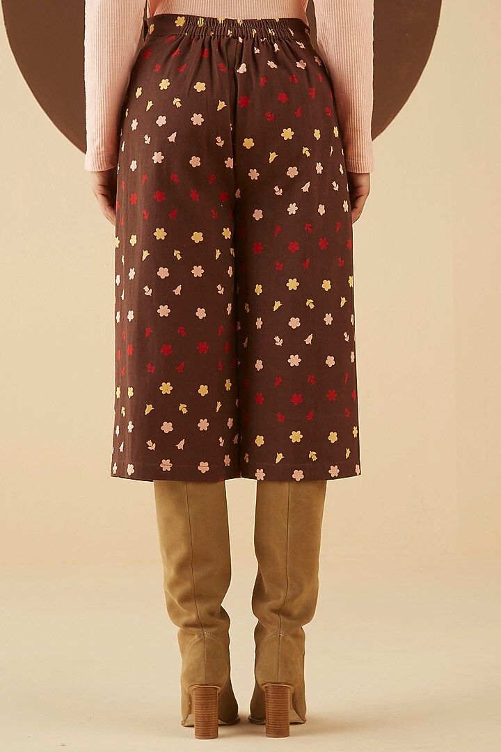 Dark Brown Floral Printed Culottes by Kanelle at Pernia's Pop Up Shop