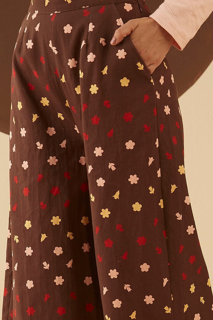 Dark Brown Floral Printed Culottes by Kanelle at Pernia's Pop Up Shop
