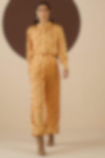 Light Yellow Floral Printed Wide-Leg Pants by Kanelle at Pernia's Pop Up Shop