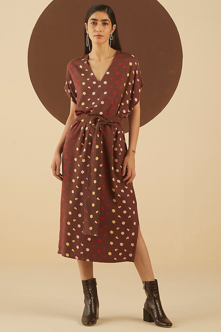 Dark Brown Floral Printed Belt by Kanelle at Pernia's Pop Up Shop
