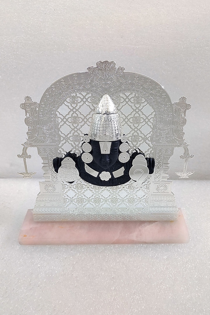 Silver Brass With Plating & Rose Quartz Lord Shrinath Ji Showpiece by EL'UNIQUE