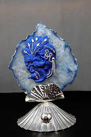 Midnight Blue Brass With Silver Plating & Resin Lord Krishna Showpiece by EL'UNIQUE