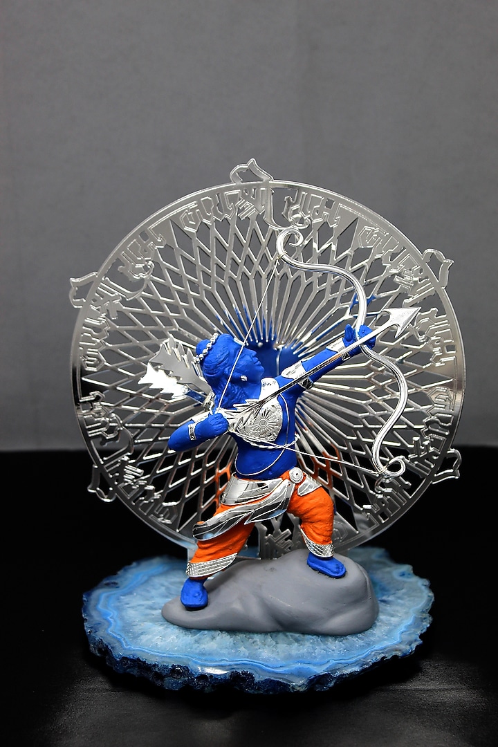 Midnight Blue Brass With Silver Plating & Agate stone Lord Shree Ram Ji Showpiece by EL'UNIQUE at Pernia's Pop Up Shop