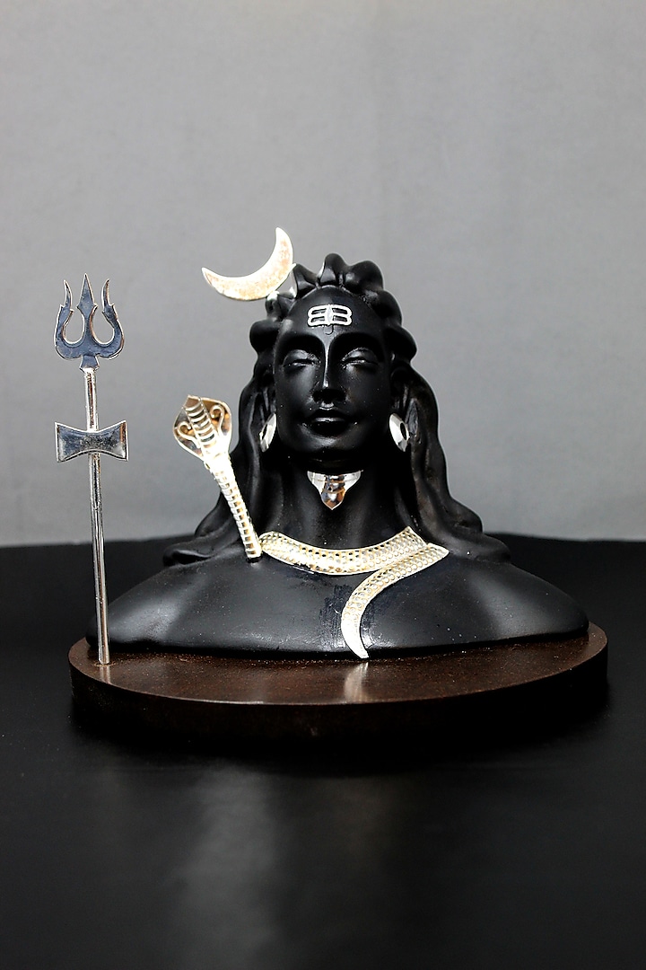 Black Brass With Silver Plating & Resin Stone Lord Adiyogi Mahakal Showpiece by EL'UNIQUE
