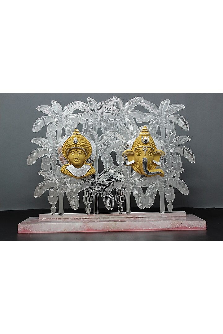 Silver Brass With Plating Lord Ganesha Ji & Laxmi Ji Showpiece by EL'UNIQUE