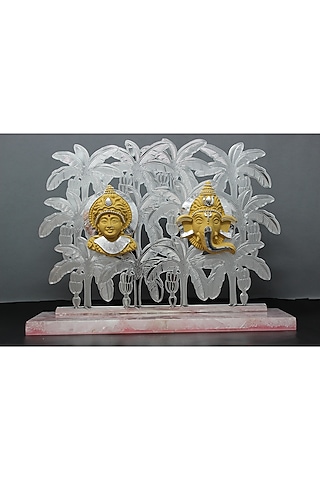 Silver Brass With Plating Lord Ganesha Ji & Laxmi Ji Showpiece by EL'UNIQUE