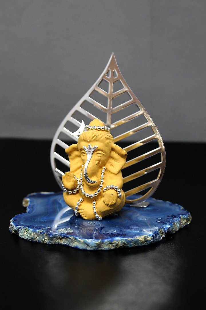 Yellow Brass With Silver Plating & Resin Lord Ganesha Ji Showpiece by EL'UNIQUE