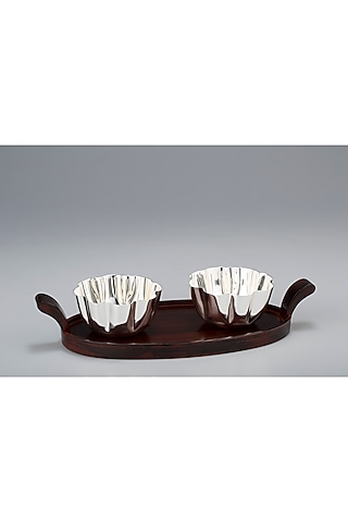 Silver Brass With Silver Plating Bowls & Tray (Set Of 3) by EL'UNIQUE
