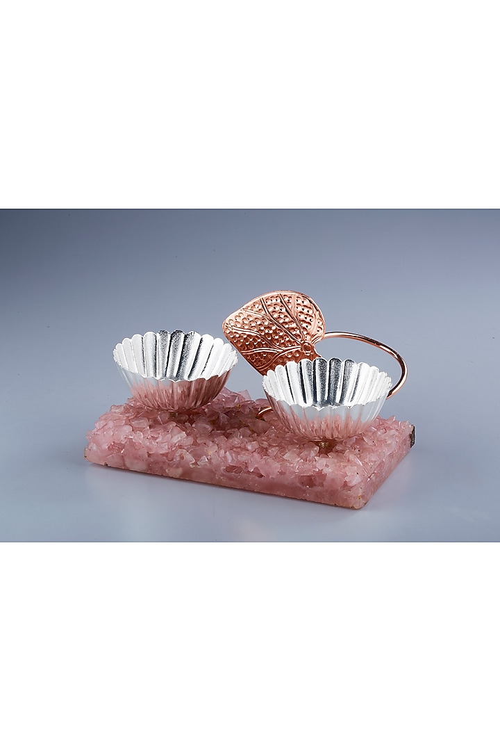 Silver Brass Metal With Plating & Rose Quartz Mukhwas Bowl by EL'UNIQUE at Pernia's Pop Up Shop