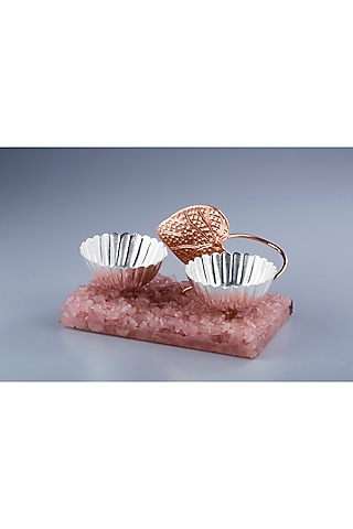 Silver Brass Metal With Plating & Rose Quartz Mukhwas Bowl by EL'UNIQUE