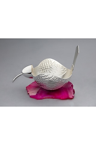 Silver Brass Metal With Plating & Agate Stone Rippoused Bird Bowl by EL'UNIQUE