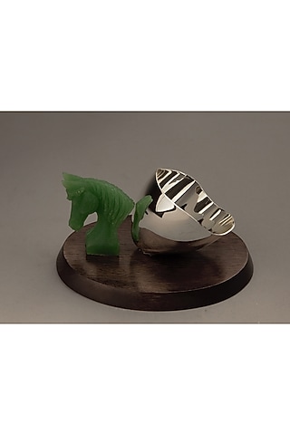 Green Brass Metal With silver Plating & Wood Horse Nut Decorative Bowl by EL'UNIQUE