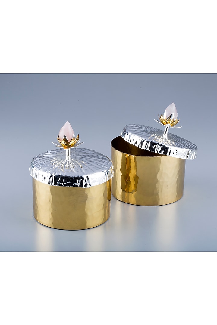 Silver & Gold Brass With Plating Jars (Set Of 2) by EL'UNIQUE at Pernia's Pop Up Shop