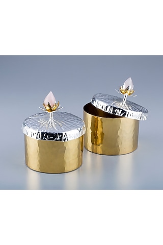 Silver & Gold Brass With Plating Jars (Set Of 2) by EL'UNIQUE