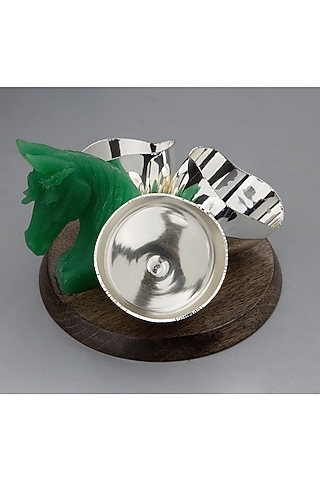 Green Brass Metal With Silver Plating & Wood Horse Nut Bowl by EL'UNIQUE