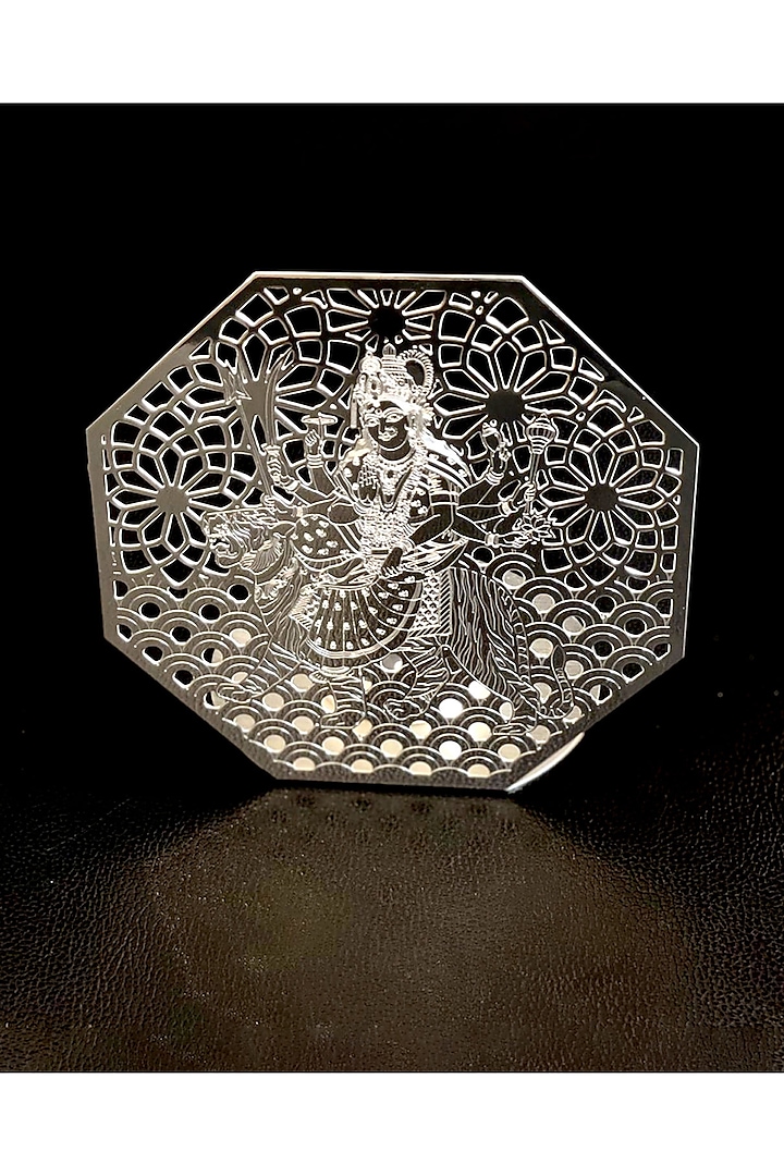 Silver Brass Metal With Plating Goddess Durga Mata Tea Light Holder by EL'UNIQUE