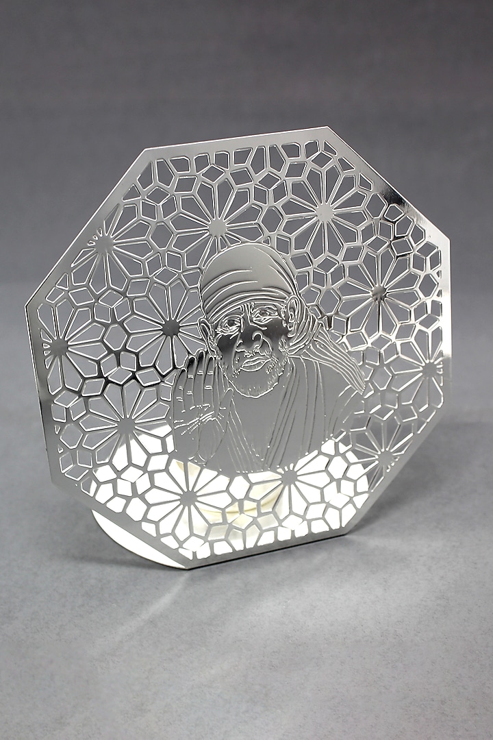 Silver Brass Metal With Plating Lord Sai Nath Ji Tea Light Holder by EL'UNIQUE at Pernia's Pop Up Shop