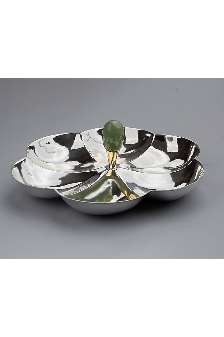 Silver Brass With Plating & Aventurine Stone Floral Platter by EL'UNIQUE