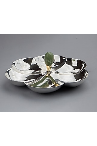 Silver Brass With Plating & Aventurine Stone Floral Platter by EL'UNIQUE