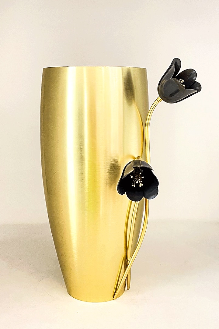 Gold & Black Brass With Plating Vase by EL'UNIQUE