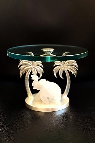 Silver Brass With Plating & Glass Platter by EL'UNIQUE