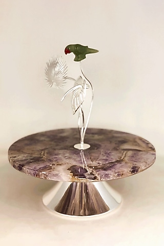 Purple Brass With Silver Plating & Amethyst Stone Platter by EL'UNIQUE