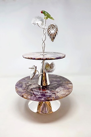 Purple Brass With Silver Plating & Amethyst Stone Platter by EL'UNIQUE