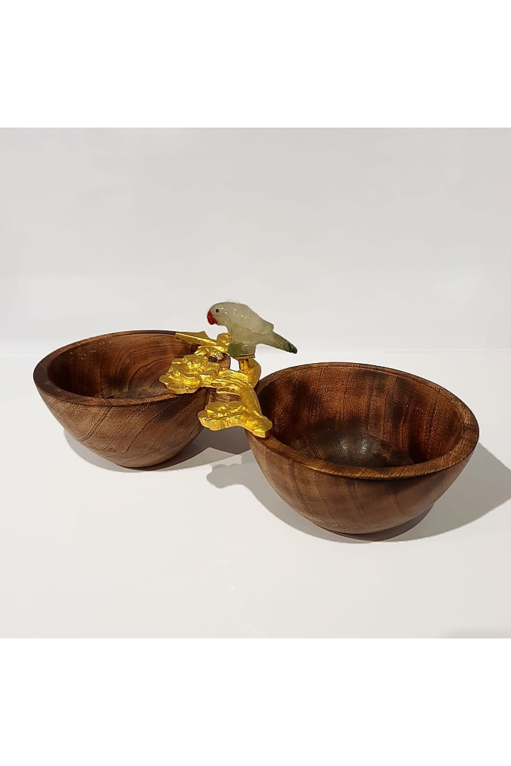 Brown Brass & Wood Bowls (Set Of 2) by EL'UNIQUE