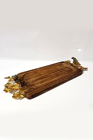 Brown Brass & Wood Tray by EL'UNIQUE