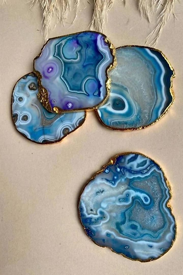 Turquoise & Gold Agate Stone Coasters (Set Of 4) by EL'UNIQUE