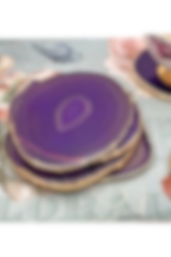 Purple & Gold Agate Stone Coasters (Set Of 4) by EL'UNIQUE at Pernia's Pop Up Shop