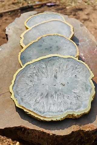 White & Gold Agate Stone Coasters (Set Of 4) by EL'UNIQUE