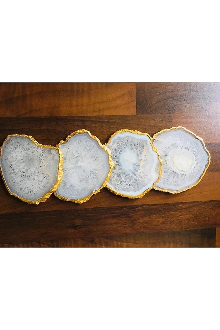 White & Gold Agate Stone Coasters (Set Of 4) by EL'UNIQUE at Pernia's Pop Up Shop