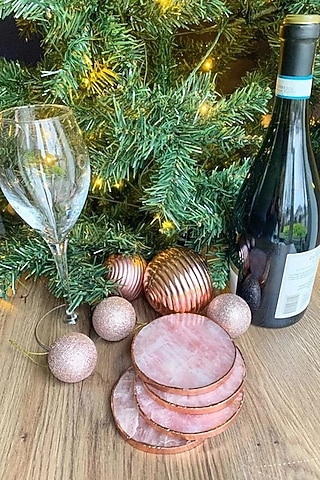 Pink & Copper Rose Quartz Stone Coasters (Set Of 4) by EL'UNIQUE