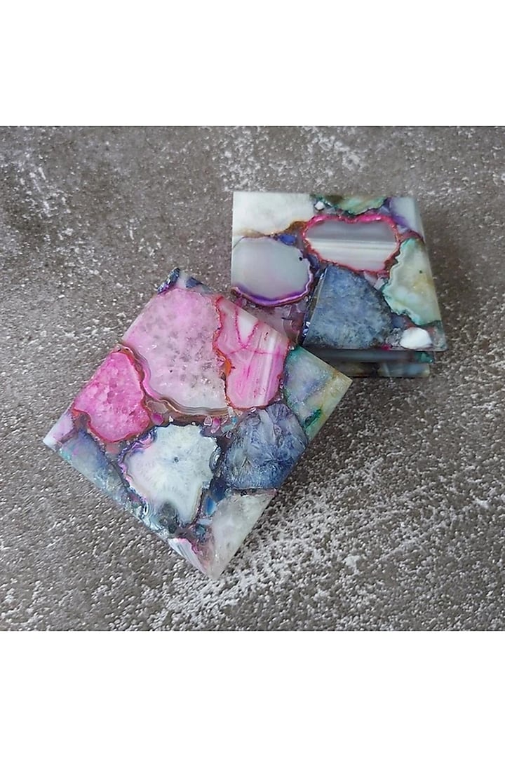 Multi-Colored Agate Stone Coasters (Set Of 4) by EL'UNIQUE at Pernia's Pop Up Shop