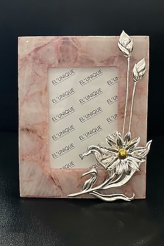 Pink & Silver Rose Quartz Stone Floral Photo Frame by EL'UNIQUE