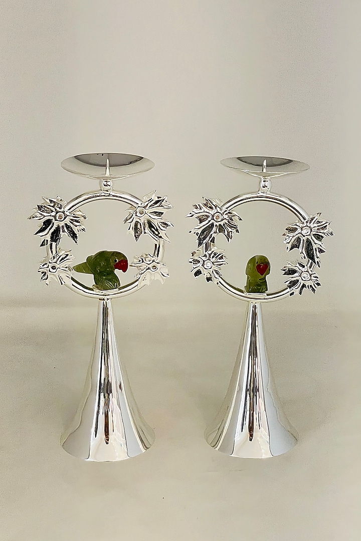 Silver Brass Parrot Candle Stand Set by EL'UNIQUE