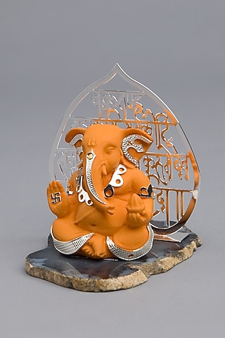 Orange & Silver Resin Lord Ganesha Idol by EL'UNIQUE