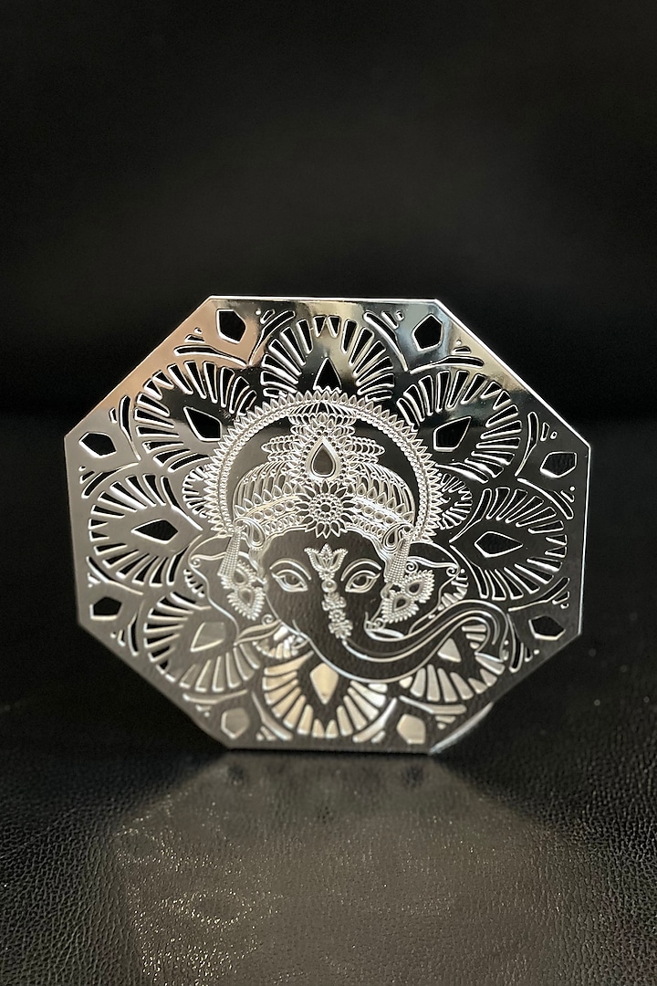 Silver Plated Brass Lord Ganesha Tea-Light Holder by EL'UNIQUE