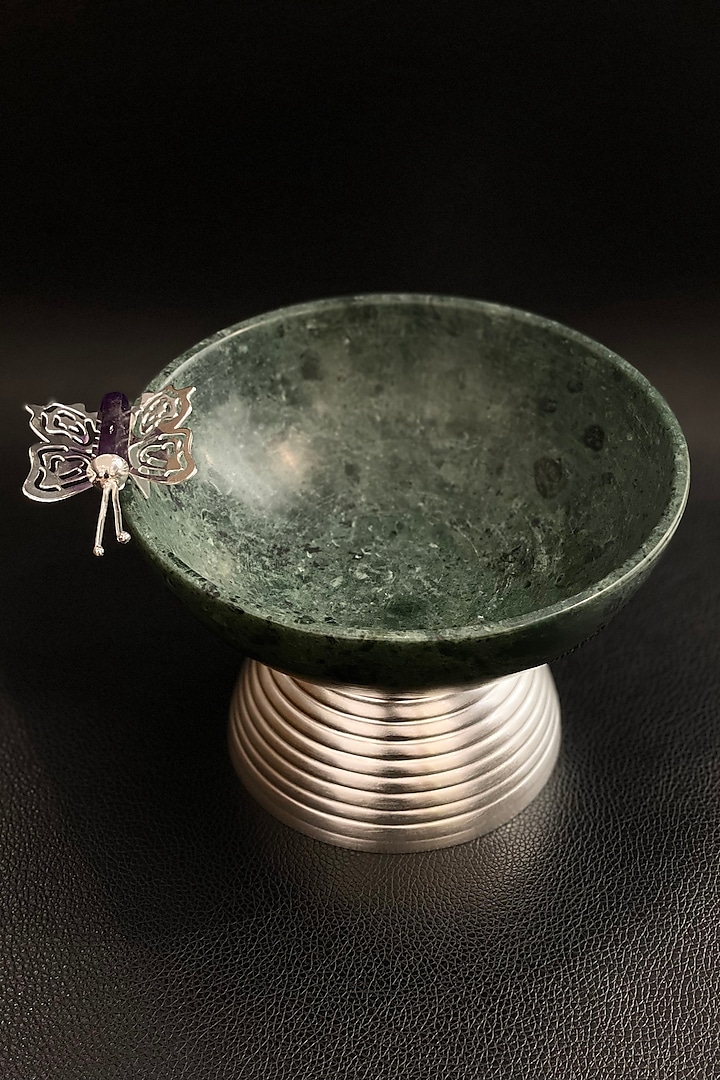 Green & Silver Plated Malachite Stone Bowl by EL'UNIQUE at Pernia's Pop Up Shop