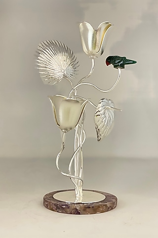 Silver Plated Brass Parrot Candle Stand by EL'UNIQUE
