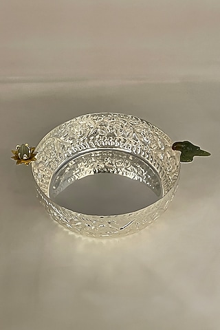 Silver Plated Brass Parrot Urli With Nob by EL'UNIQUE
