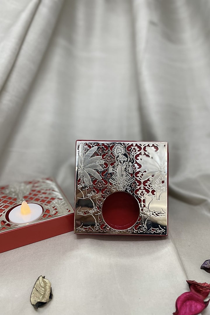 Red Silver Plated Brass Tea-Light Candle by EL'UNIQUE at Pernia's Pop Up Shop