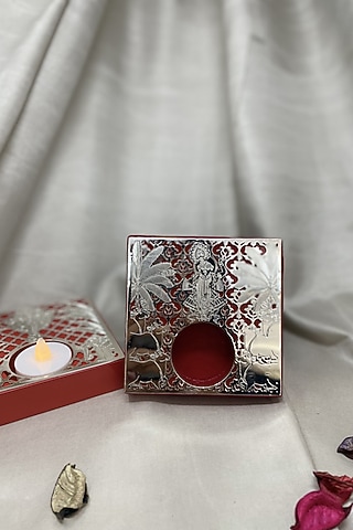 Red Silver Plated Brass Tea-Light Candle by EL'UNIQUE